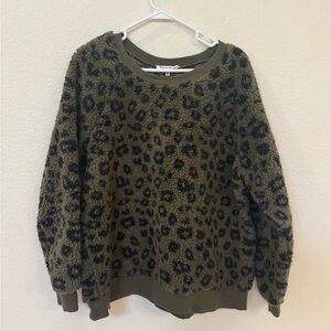 Cozy Olive Leopard Plush Crewneck Sweater